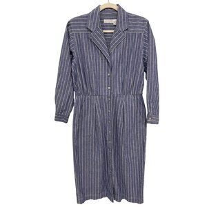 Vintage 90s Liz Claiborne Shirt Dress Size 6 Blue White Striped Cotton Button